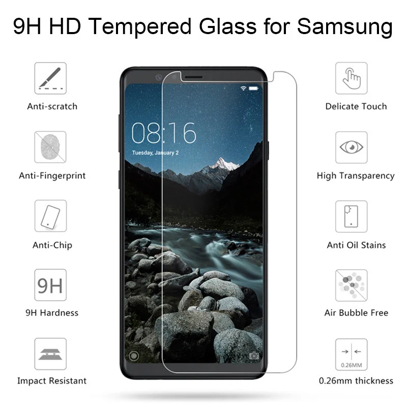 9H Hard Tempered Glass for Samsung A7 2018 A750 A6 A8 Plus Phone Film Toughed Screen Protector for Galaxy A9 Star Lite Pro 2016