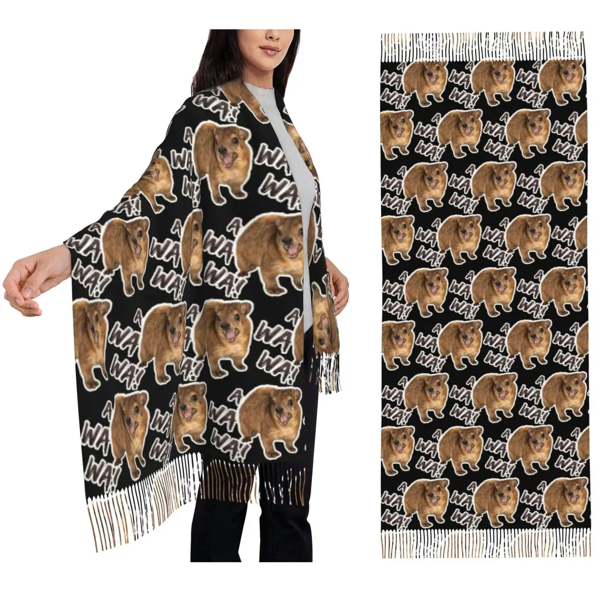 

Awawa Angry Screaming Rock Hyrax Scarf Tassel Scarves Women Soft Warm Shawls and Wraps Large Fall Winter Shawl Wrap