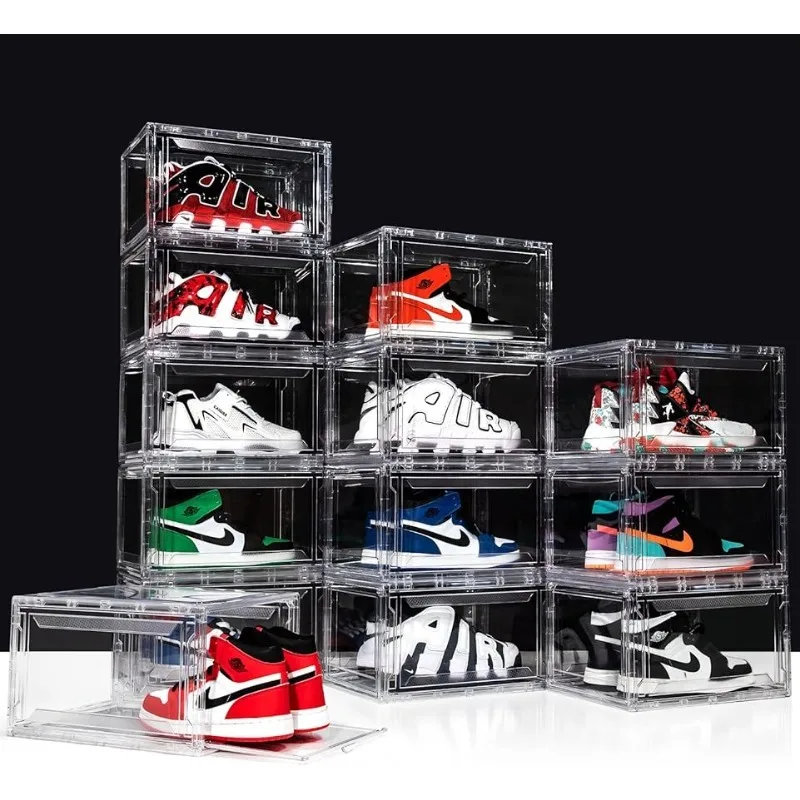 12 Pack Shoe Box,Drop Front Shoe Box,Clear Plastic Stackable Sneaker Box,Shoe Containers,Acrylic Shoe Display Case