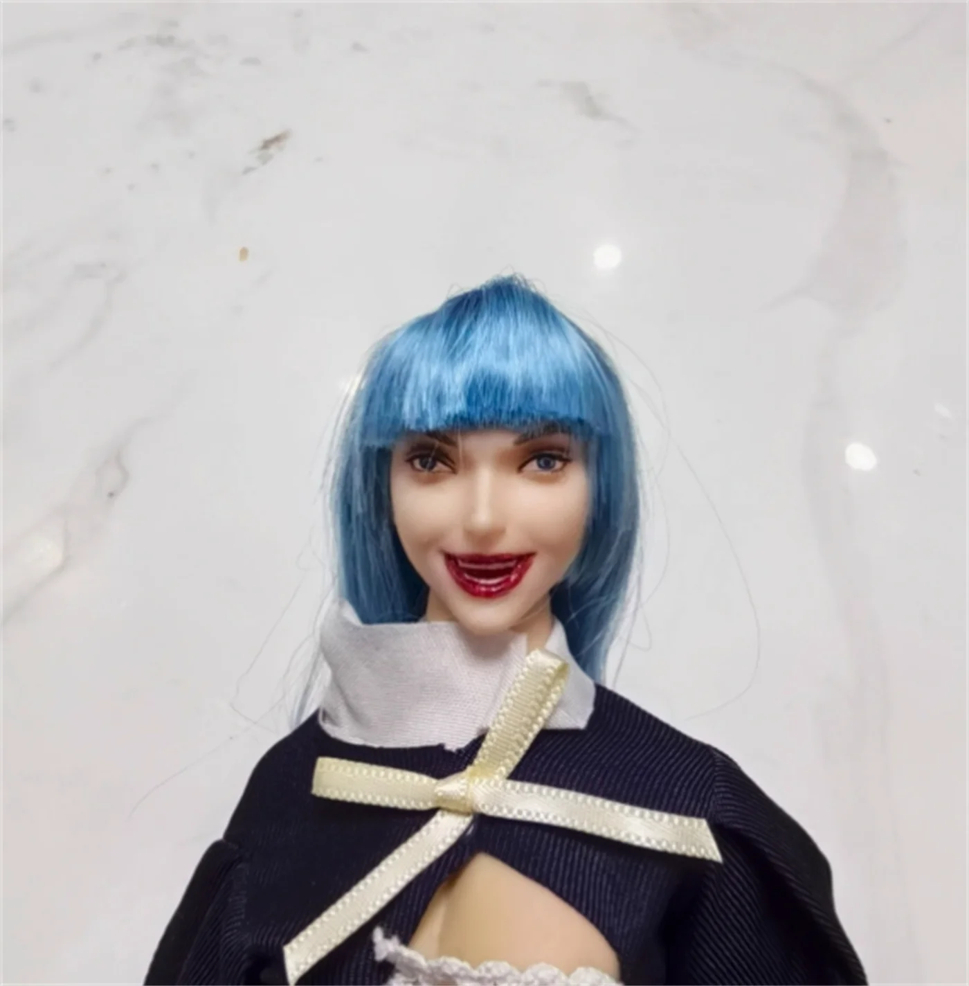 

1/6 Female Blue Hair Head Expression Women Anime Toys Girls Sculpt nun Planted Hair Model for 12 " TBL PH Figure Body