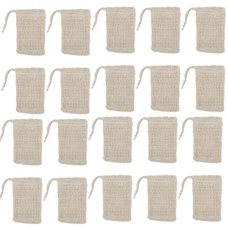 20 Pack Natural Sisal Soap Bag Exfoliating Soap Saver Pouch Holder