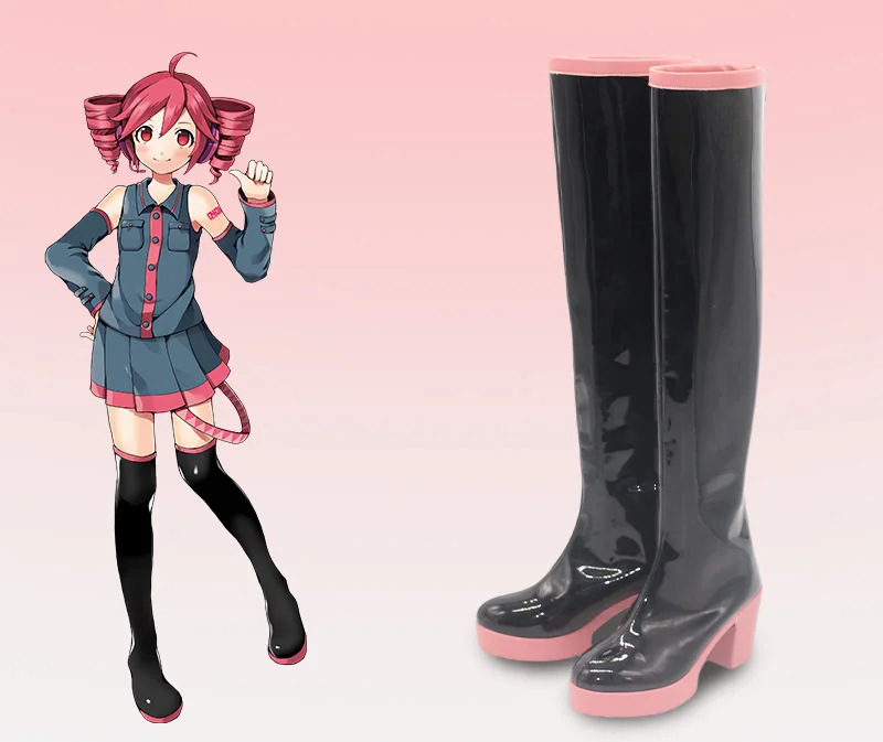 

Anime kasane Teto Cosplay Shoes Boots Halloween Carnival Black Pink Boots Custom Made