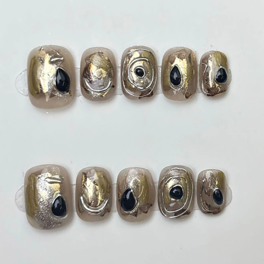 Unghie finte di alta qualità, dolci e fresche, rimovibili, con copertura completa, fiori di perle 3D, sfera in acciaio, design bowknot, unghie finte rotonde quadrate corte