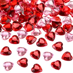 100PCS / 200PCS 12mm Hearts Crystals Red/Pink Glitter Flat Back Heart Rhinestone Sparkling Stones Acrylic Faux Diamonds