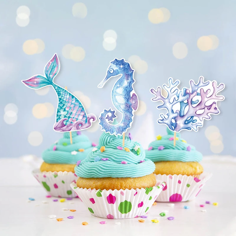  ﻿   6 stücke Meerjungfrau Geburtstag Party Kuchen Topper Seepferdchen Seestern Shell Meeresboden Thema Mädchen Baby Shower Party Dekoration Lieferungen ﻿