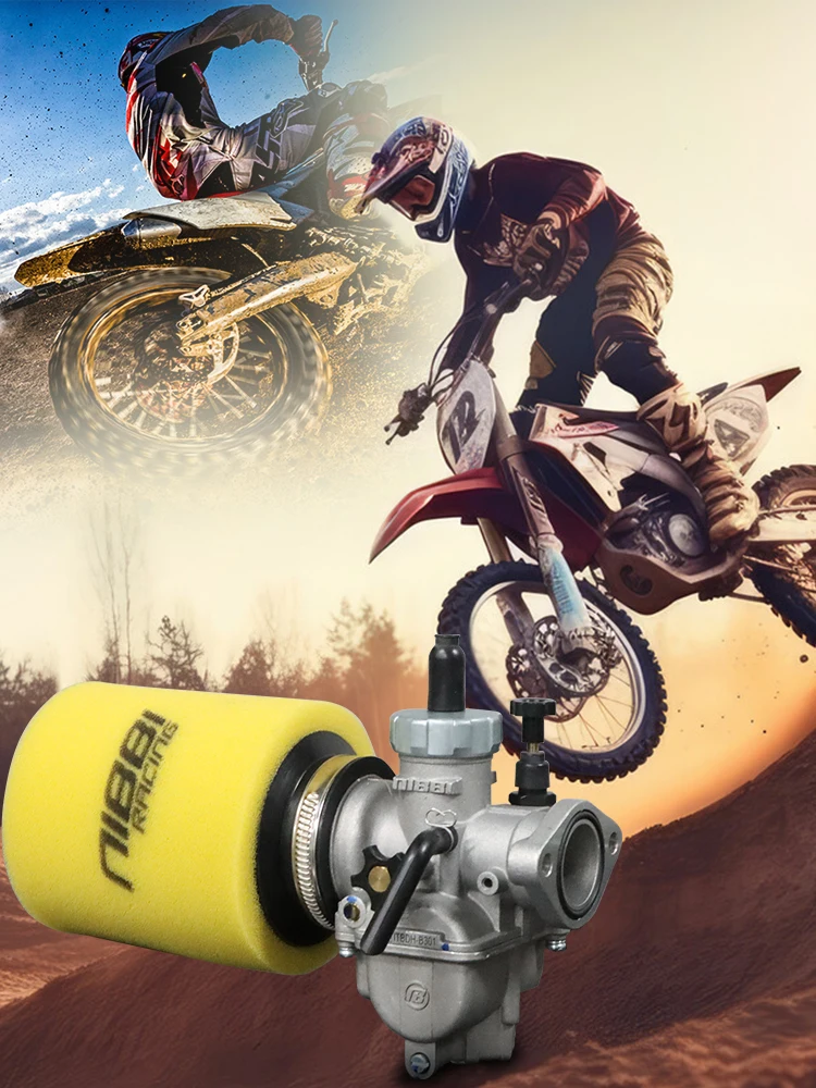 NIBBI PE17-28mm Flansch-Vergaser-Kit mit 45/49mm Abnehmbarem Schwamm-Luftfilter für Yamaha Honda KTM 2T/4T Motorrad-Vergaserdüsen – Detail 1