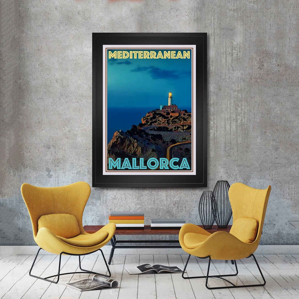 Mallorca Mediterranean Retro Vintage Style Travel Poster HD Printable Canvas Art Print Home Decor Wall Painting ( No Frame )