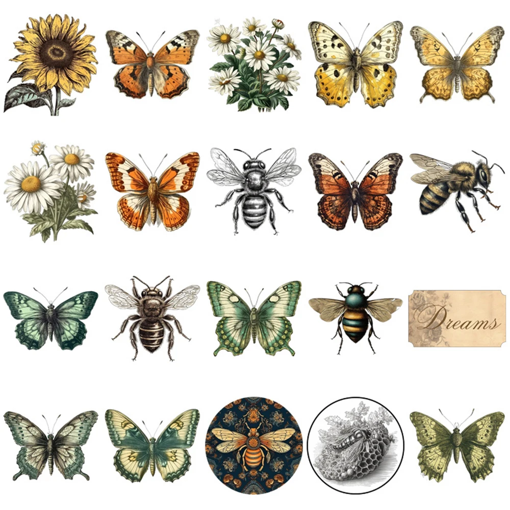 10/30/50PCS Vintage Forest Butterfly Cartoon Decoration Stickers DIY Scrapbooking Laptop Stationery Retro Decal Toy Sticker Pack