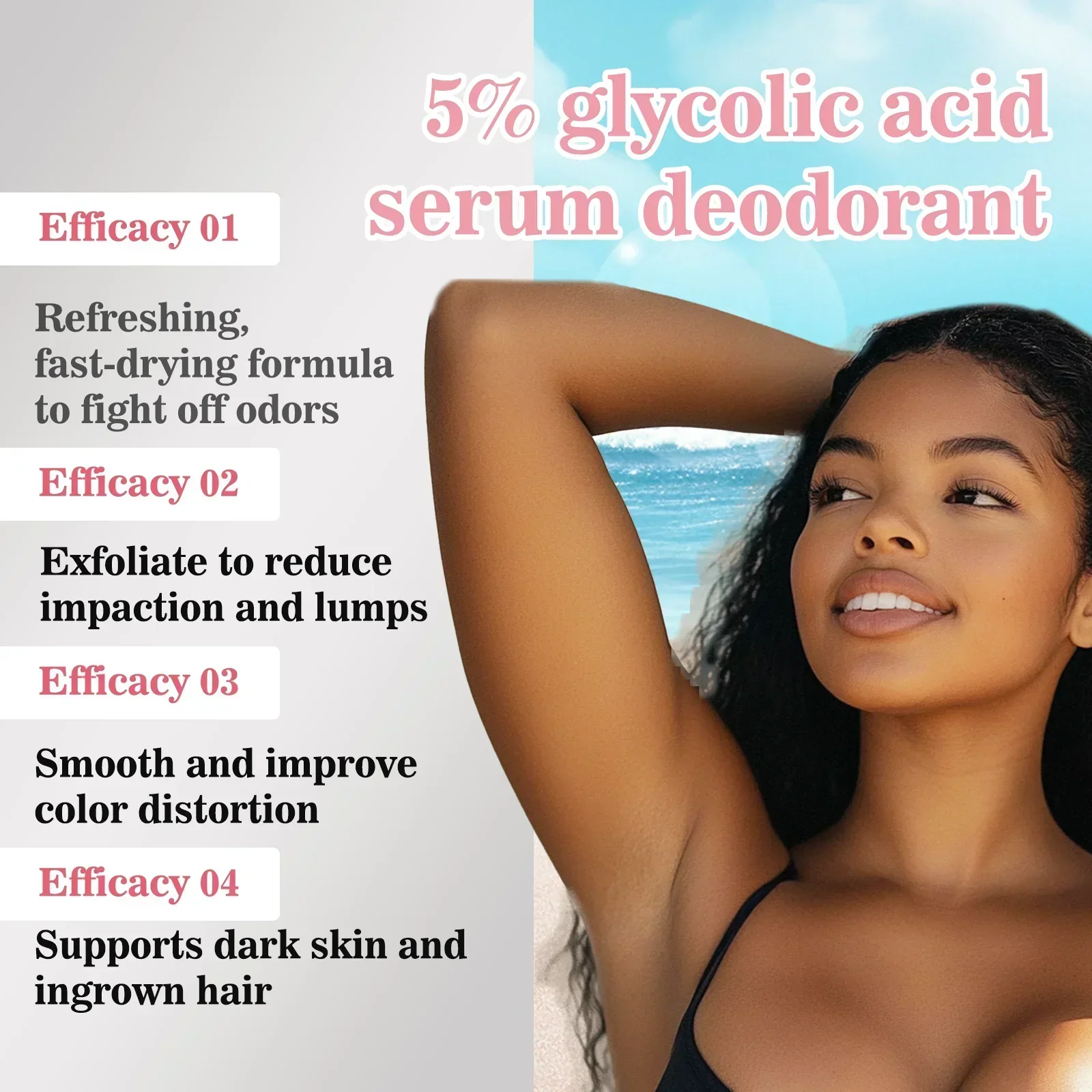 48H Odor And Sweat Protection Long Lasting Deodorant Serum Roll On 30ml Aluminum Free Gluten Free For Underarms And Body