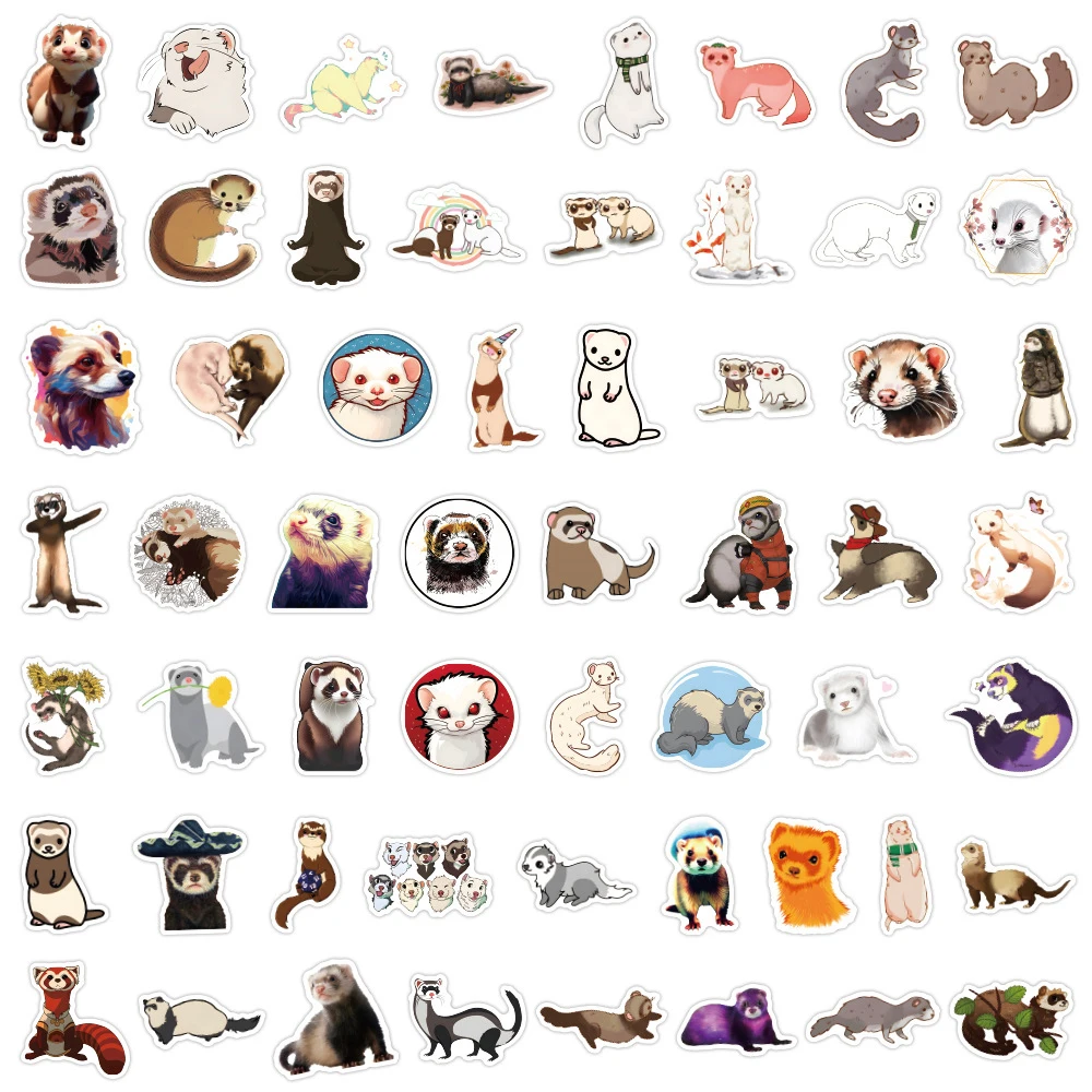 Bonito Animal Ferret Graffiti Adesivos para Crianças, Decalques, Brinquedo, Laptop, Notebook, Telefone, Garrafa de Água, Papelaria Kawaii, Adesivo, 10 Pcs, 30 Pcs, 50 Pcs, 100Pcs