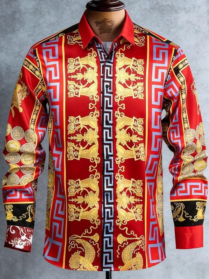 

Men's Button-Over Collar Cardigan Shirt Fashion Urban Style Long Sleeve Polyester Polyester Fiber Printed Casual Outerwear