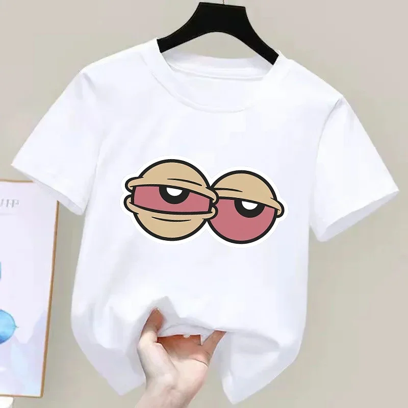 T-shirt imprimé à grands yeux pour enfants, hauts décontractés d'été en pur coton à manches courtes pour garçons et filles, cadeaux