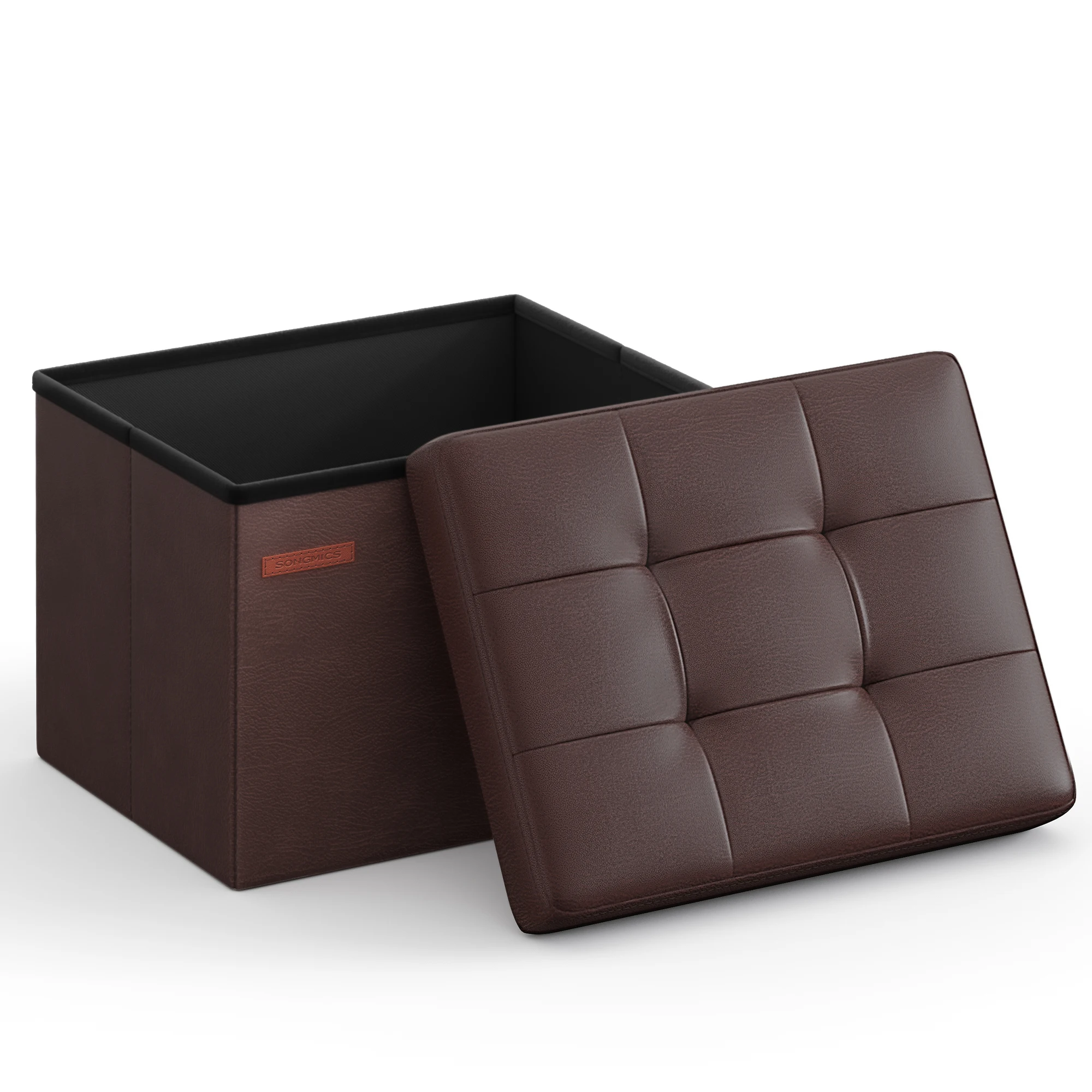 

SONGMICS Small Folding Storage Ottoman, Foot Rest Stool, Cube Footrest, Synthetic Leather, 12.2 x 16.1 x 12.2 Inches