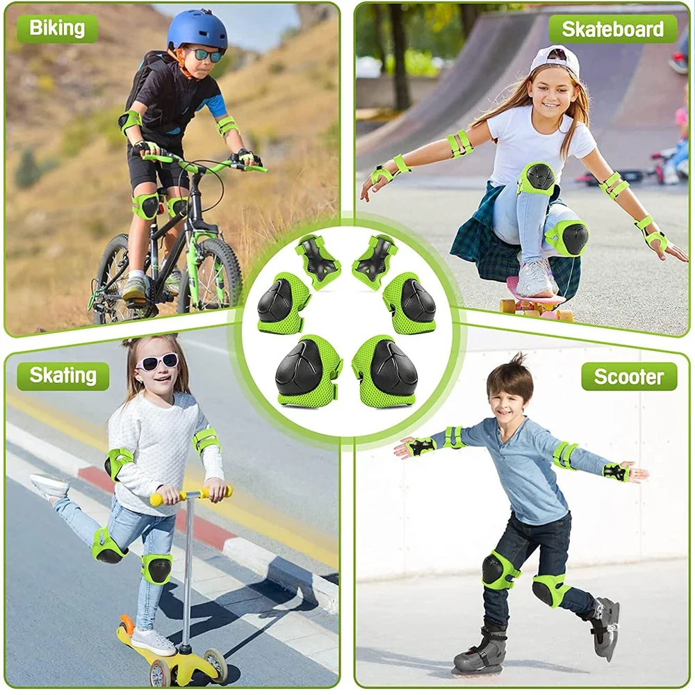 6pcs Kids Knee Pads and Elbow Pads Set,Knee Pads for Child Youth 3-15 Years W/ Adjustable Strap for Roller Skates Skateboard