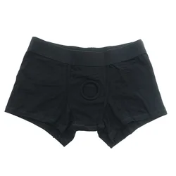 Men's Smooth Cotton Solid Black Panties Underwear Lingerie Open Front Hole Boxers Shorts And Underpants Panties Boxers Man Pack