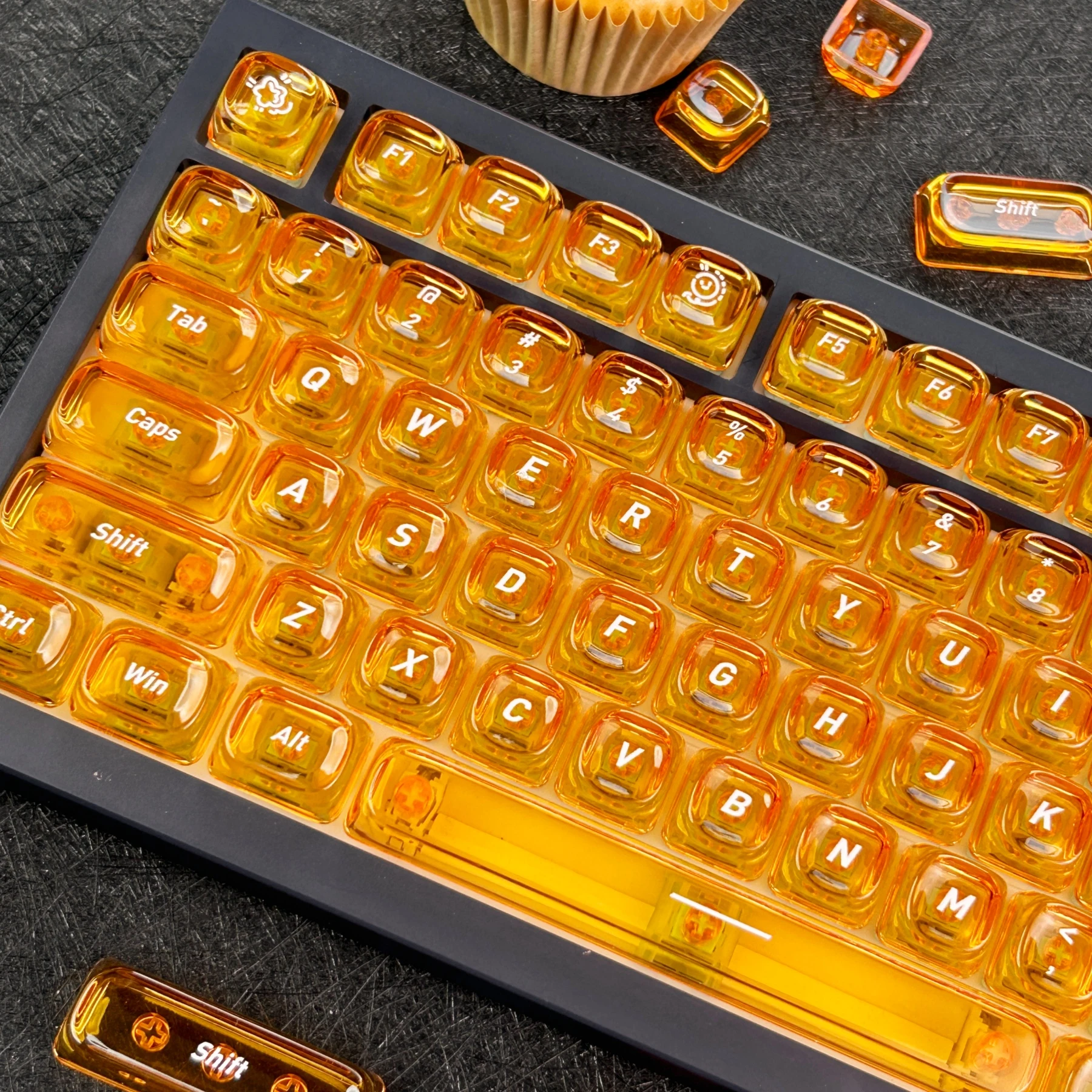 MAIMOOO Orange Crystal Candy Keycap MOA Thickened PC Ice Transparent Backlit Jelly Pudding Keycaps for Mechanical Keyboard Gifts