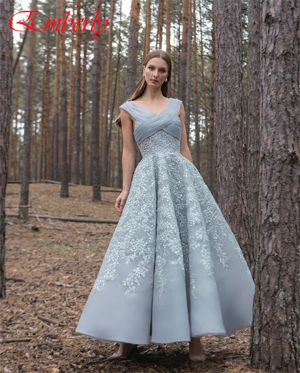 فستان سهرة رائع مزين بالأورجانزا مخصص أنيق على شكل حرف V قبالة الكتف فساتين لحضور الحفلات الموسيقية الفاخرة للمناسبات الخاصة