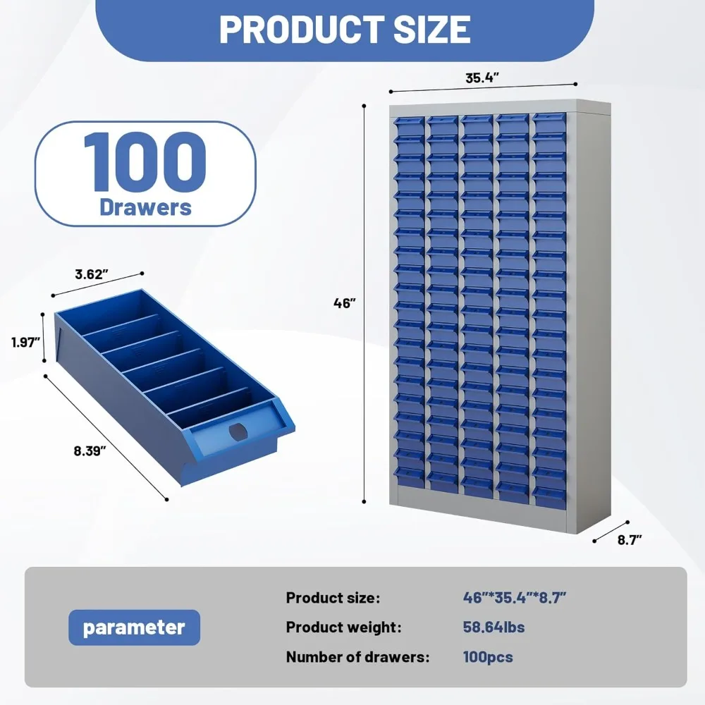 خزانة مع 100 درج المكسرات البراغي المسمار مسمار صناديق أداة خزانة Legos درج الفوق لتنظيم المرآب