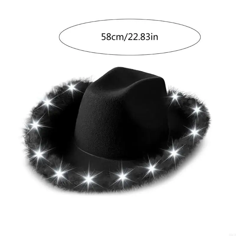 M6CD LED وامض قبعة رعاة البقر واسعة الحواف متوهجة نادي قبعة الكبار مرحلة العروض قبعة موضوع أغطية الرأس الطرف