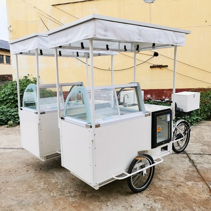 Human tricycle solar powered refrigerator car with water supply system food truck ice cream milk tea truck