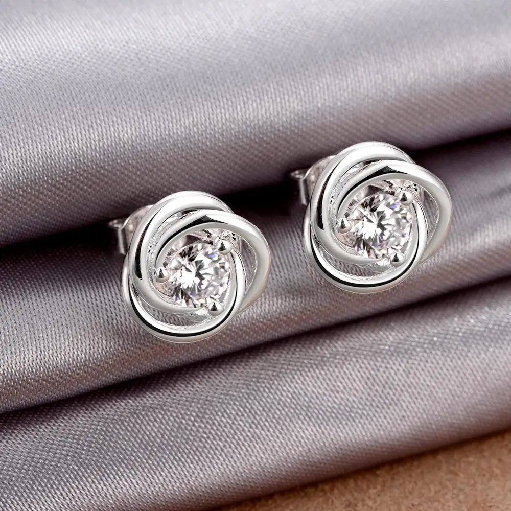 promotion fashion 925 Sterling Silver jewelry female charm cute women wedding pattern zircon crystal stud earrings
