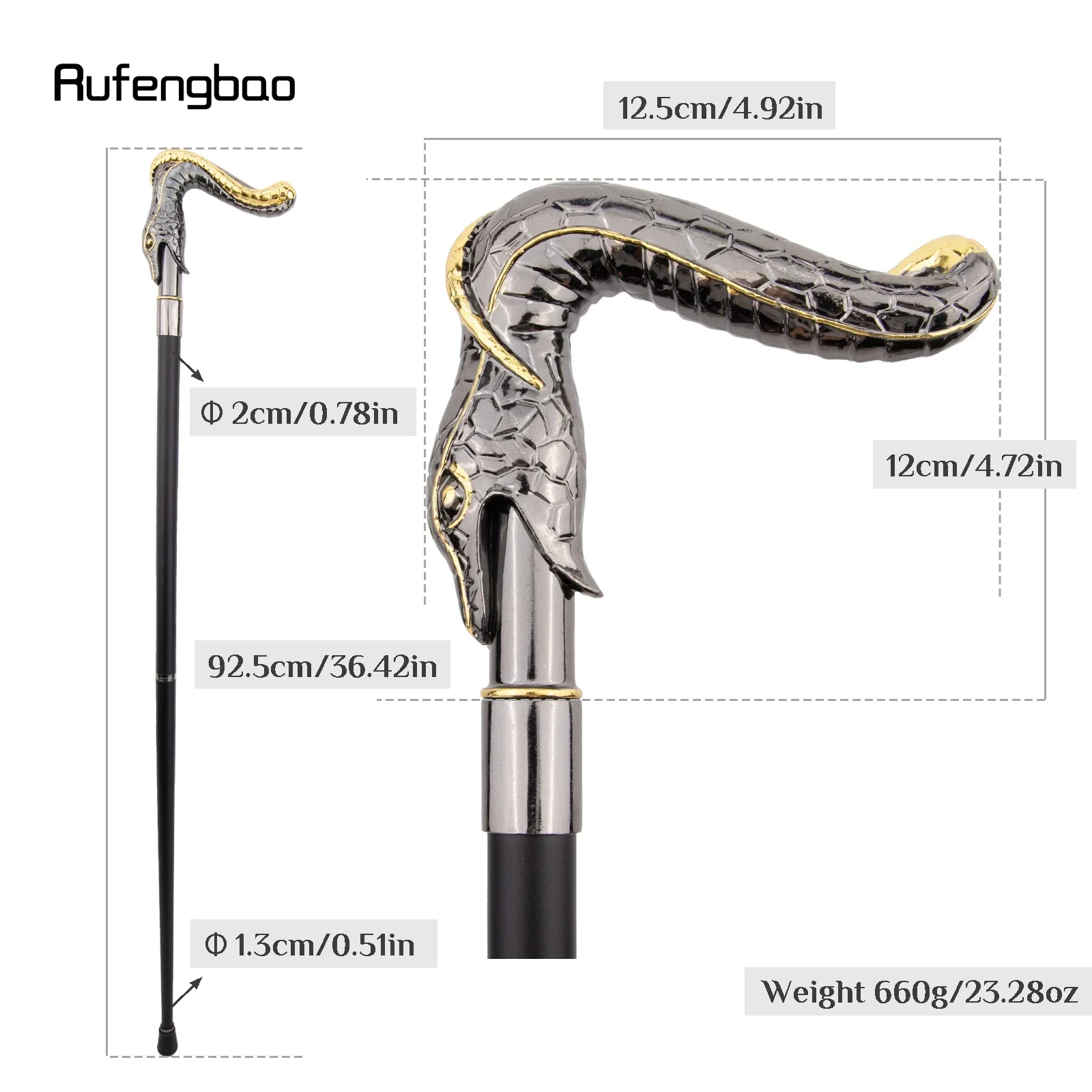 الذهبي الأسود الأفعى موضة عصا للمشي ديكور مصاص دماء تأثيري خمر حفلة عصرية قصب هالوين Crosier 93 سنتيمتر