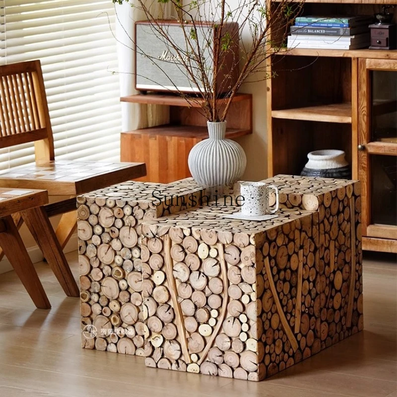 

Solid wood edge few tables Japanese retro living room small apartment creative combination wabi sabi wind