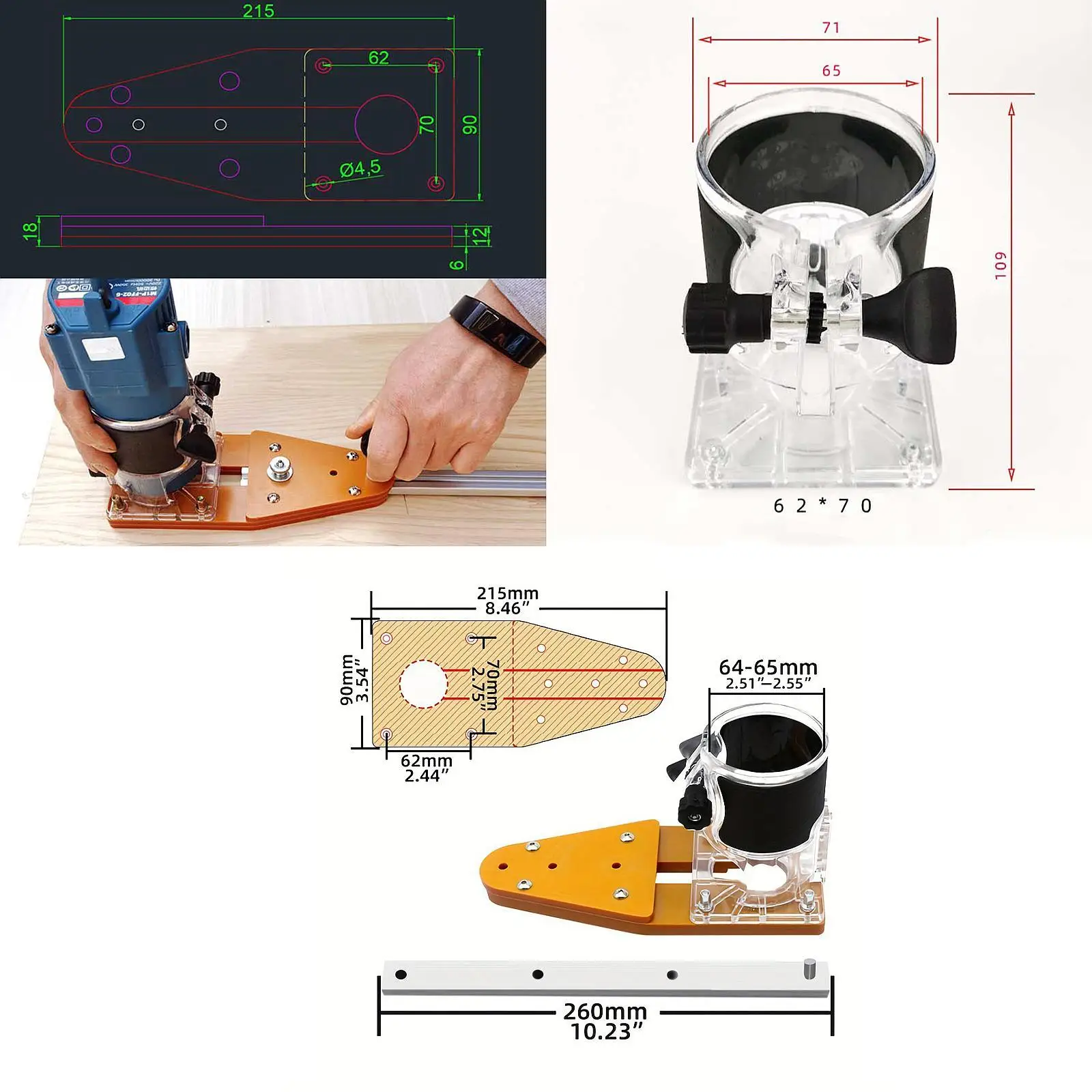 

Circle Cutting Jig with Clear And Guide Rail for Woodworking
