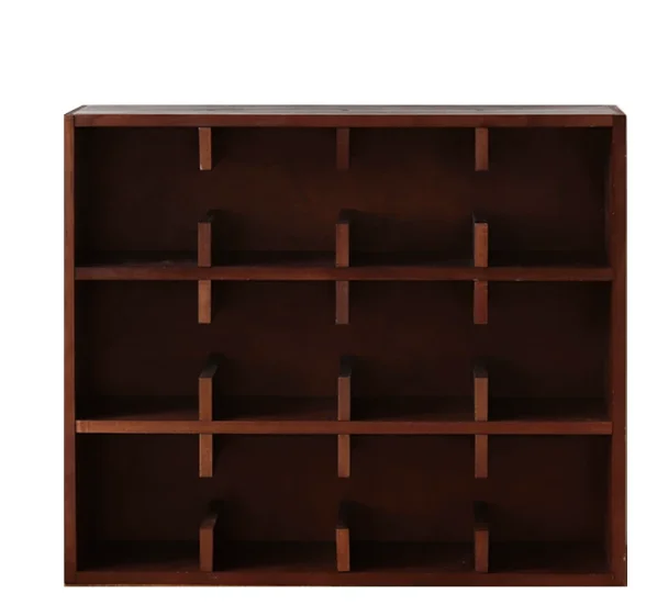 Solid Wood Wall Mounted Cup Holder Multi-Cubby Mug Storage Shelf Rustic Living Room Decorative Kitchen Grid Pattern Display Rack