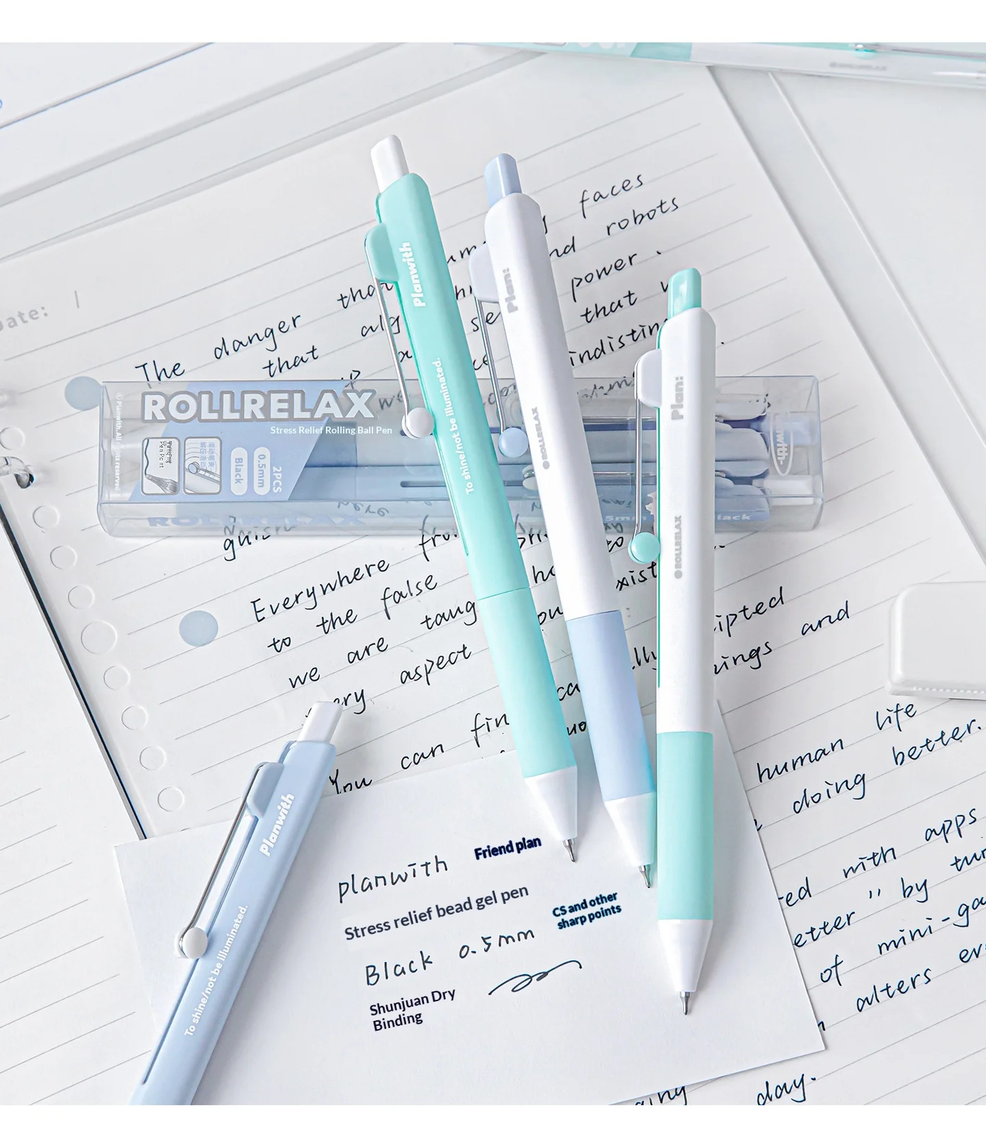 Planwith ROLLRELAX 2-teiliges Rollerball-Stift-Set 0,5 mm Dual-Perlen-CS-Spitze Schnelltrocknender Glatter Schreibstift zur Stresslinderung für den professionellen Einsatz – Detail 14