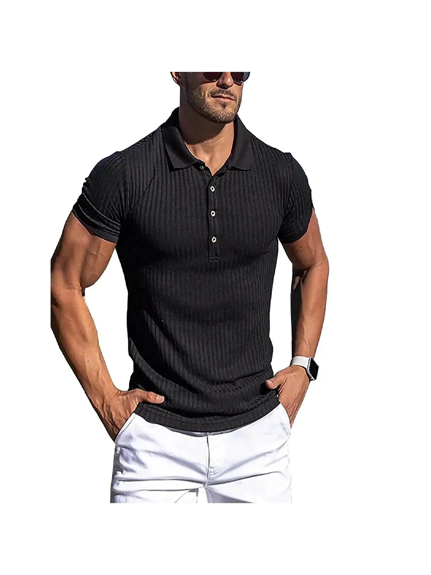 

Мужская плотная эластичная полосатая ort Sve irt Дышащее волокно из полиэстера Молодежная повседневная одежда Всесезонный базовый дизайн