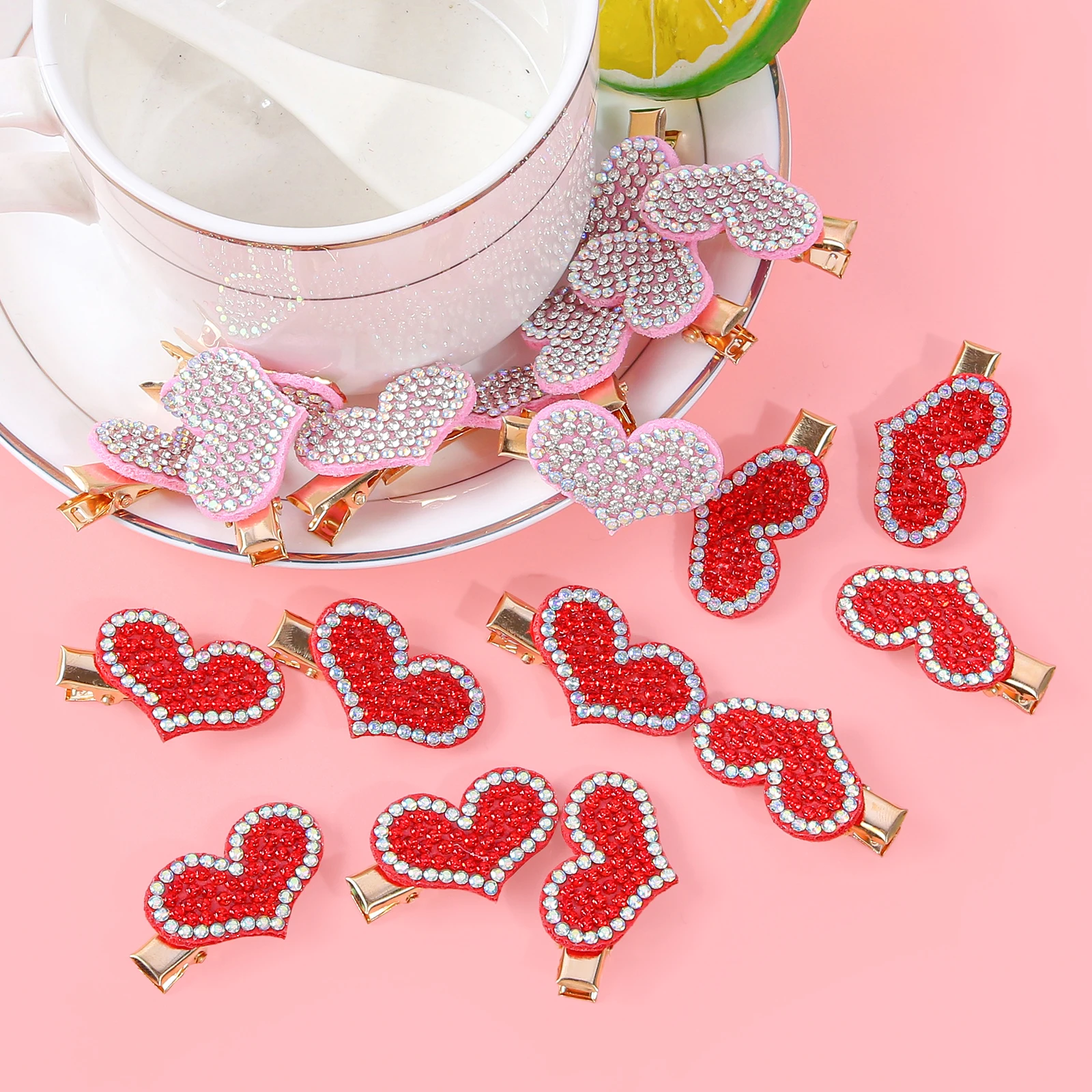10/20 Stück 3 cm Herz-Haarspangen für Mädchen und Frauen, Valentinstag, Kristall-Herz-Haarspangen, Clips, Haarnadeln für Kinder, Haarschmuck