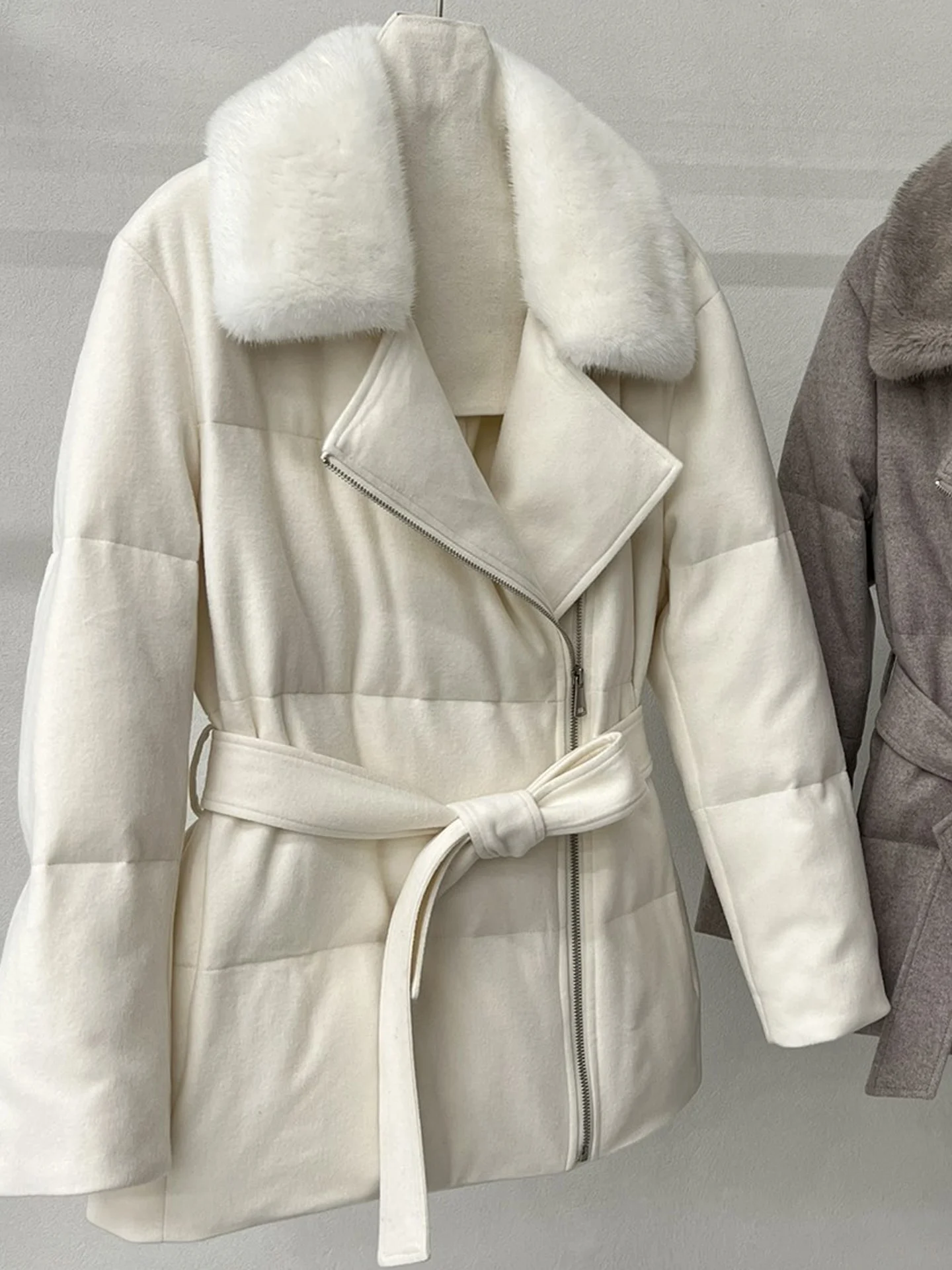 2026 Autumn New Arrival High-Quality Knitted Drawstring Goose Down Jacket For Women Fabric: 10% Cashmere, 90% Superfine Merino W