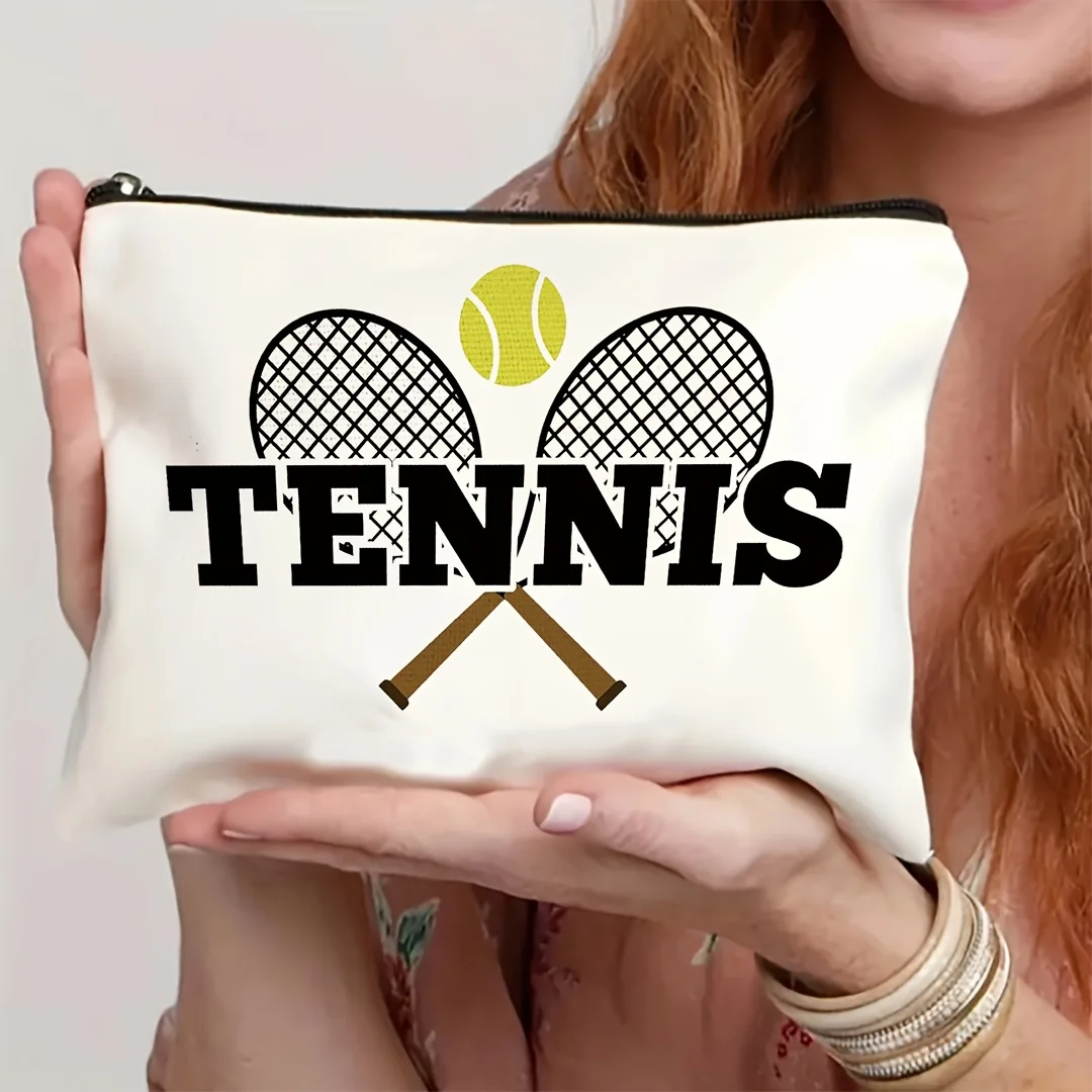 Tennis-Themed Makeup Bag Gift for Tennis Enthusiasts Lightweight Foldable Travel Cosmetic Pouch for Women Travel Storage Bag