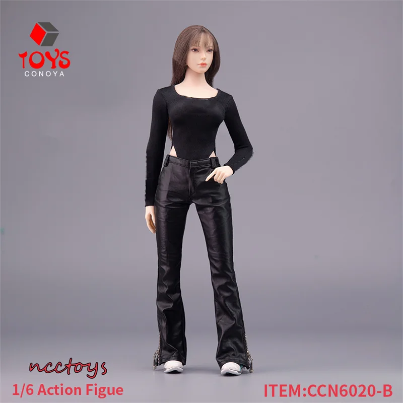 In Stock Ncctoys CCN6020 1/6 Men Women Black Zipper Micro Flared Leather Pants Model For 12'' Soldier Action Figure Body Dolls