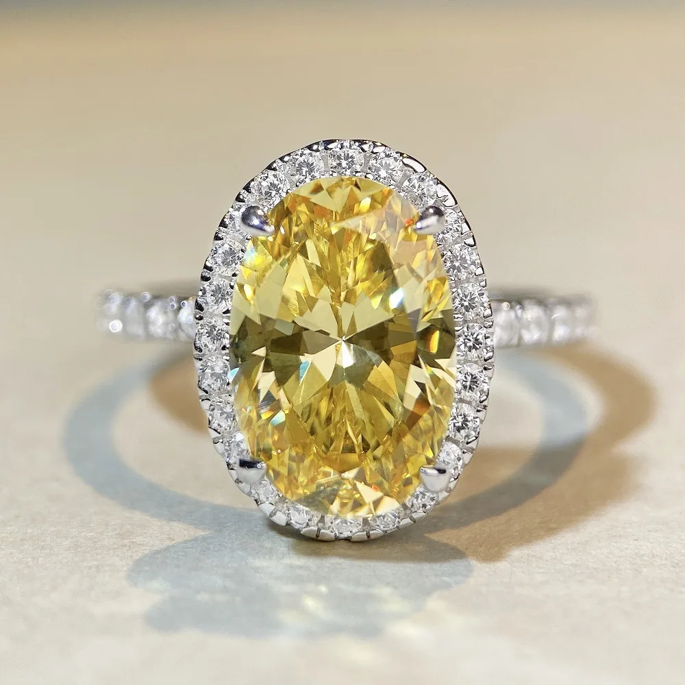 5CT Oval High Carbon Diamonds Lab Pink Yellow Gemstone Wedding Ring Women Classic 100% 925 Sterling Silver Engagement Jewelry