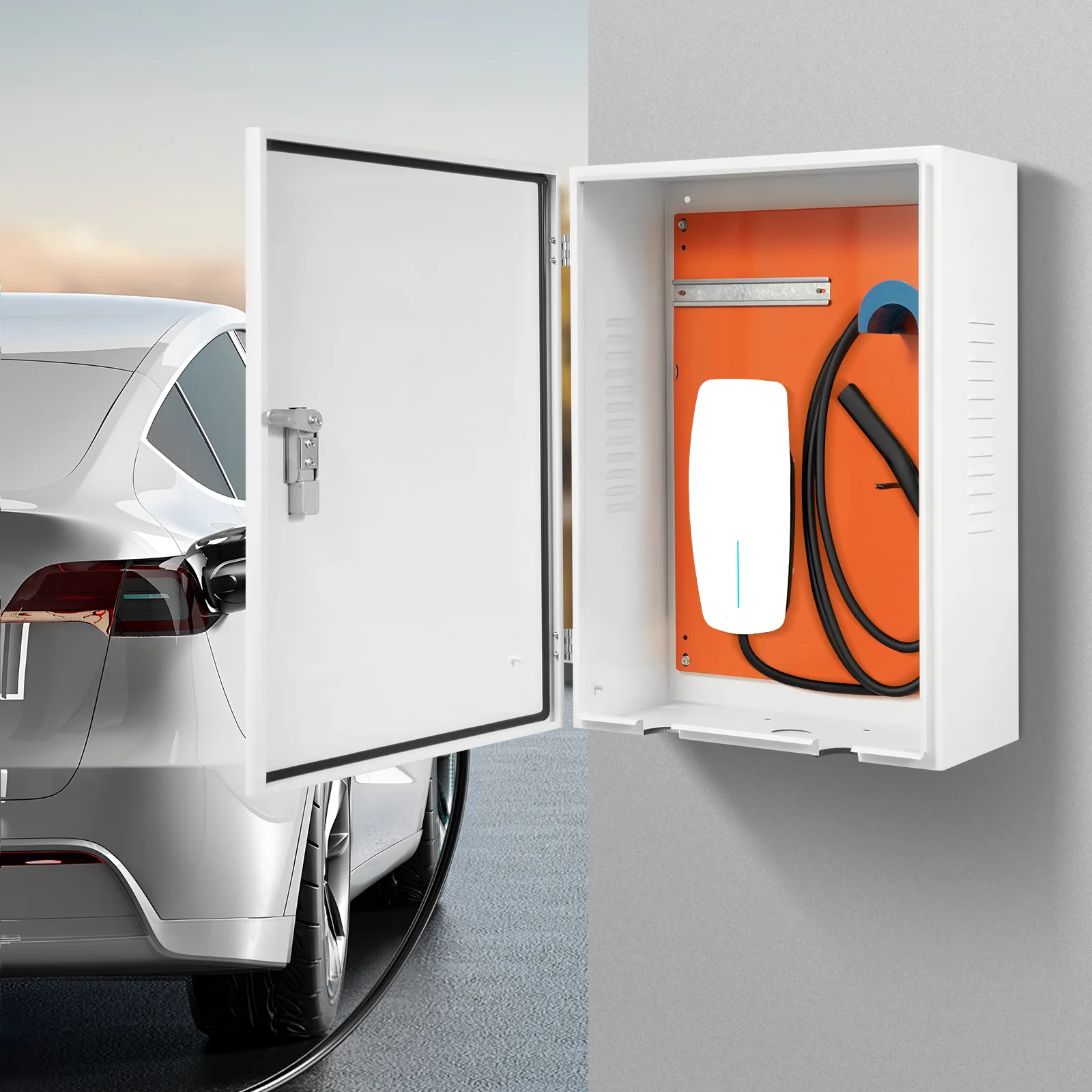 壁充電器ステーションボックス屋内屋外コネクタ充電ボックス白 EV 充電器保護ボックス