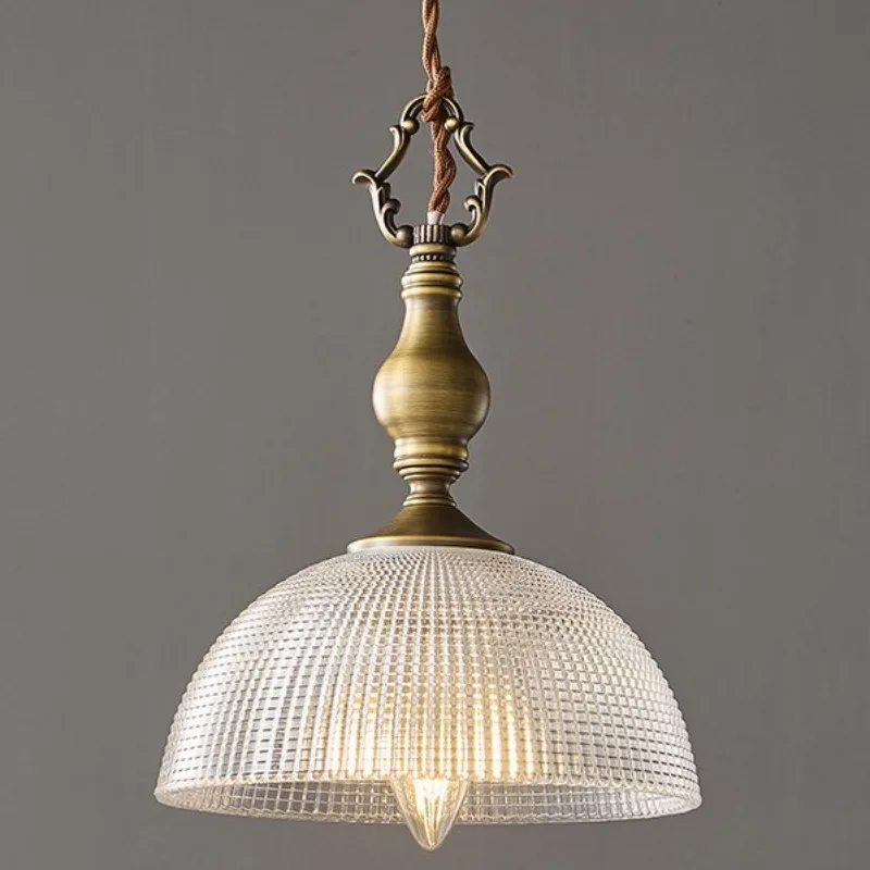 

Industrial All Copper Glass Bedside Pendant Light Restaurant Bar Counter Loft Balcony Corridor French Retro Indoor Hanging Lamps