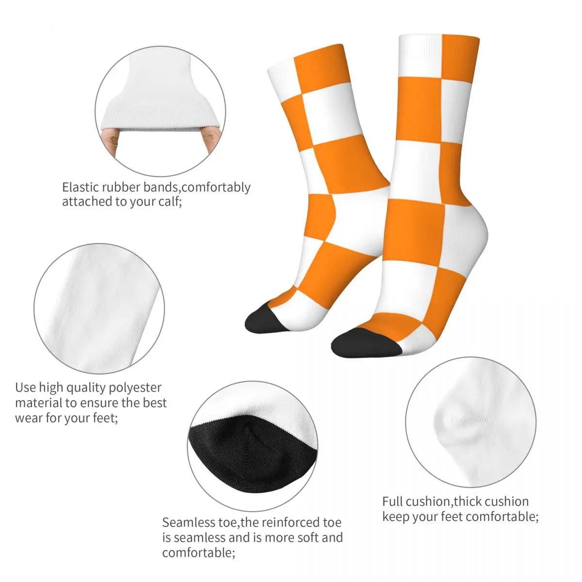 Chaussettes de compression Elin Tennessee Volunteers pour hommes, Checkerboxes, Harajuku, Quality Pattern Crew, Nouveauté