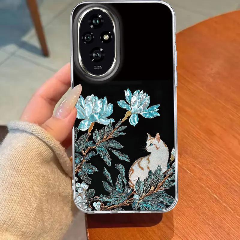 럭키캣 블루 로즈 스파클 케이스 (아너 400 프로 200 스마트 매직 6 5 매직7 70 라이트 X9a X9b X9c X8a X8b X7c X6 커버) 귀여운 소녀용