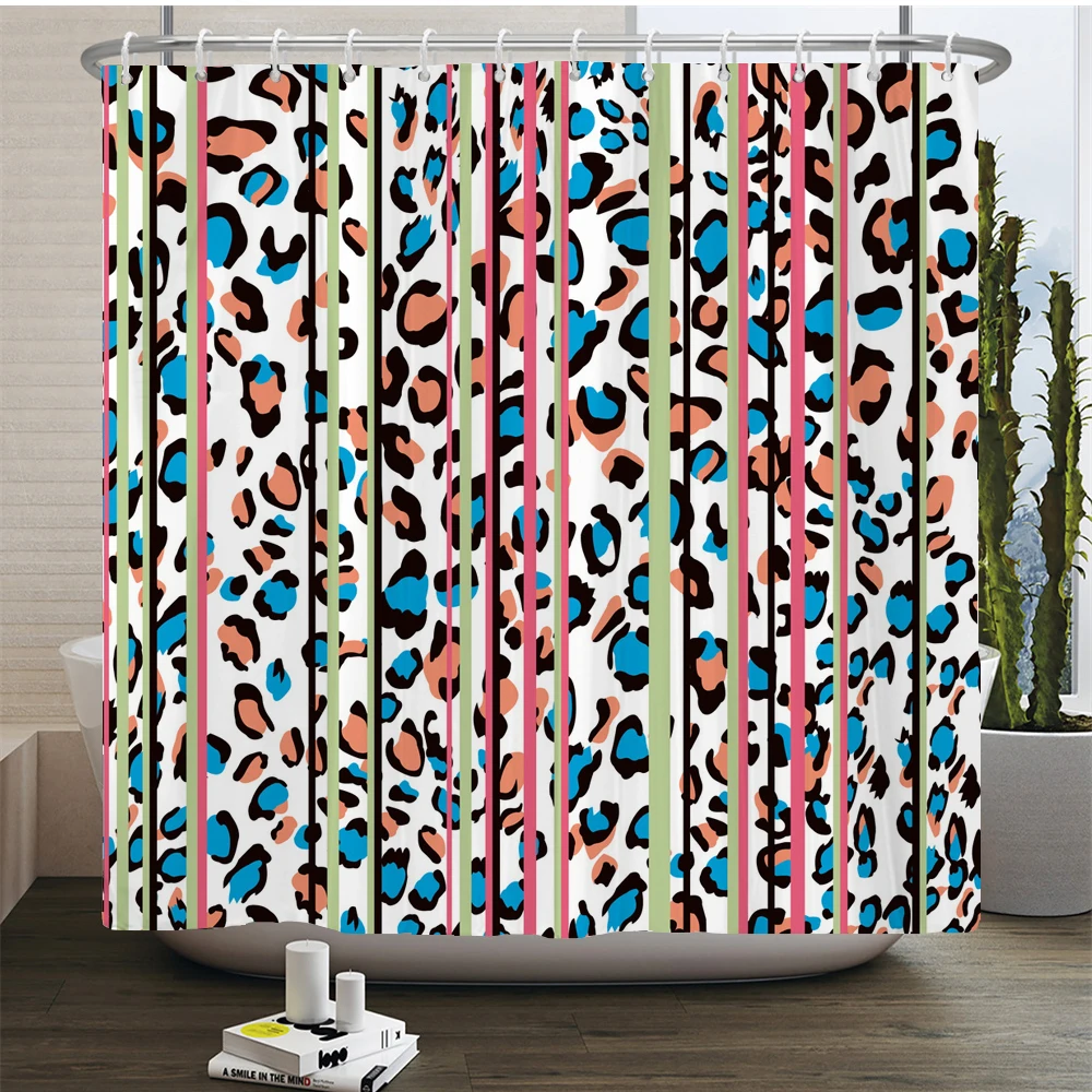 Colorful Leopard Pattern Shower Curtain Personality Curtains Waterproof Polyester Bathroom Decor Bath Curtain With Hooks