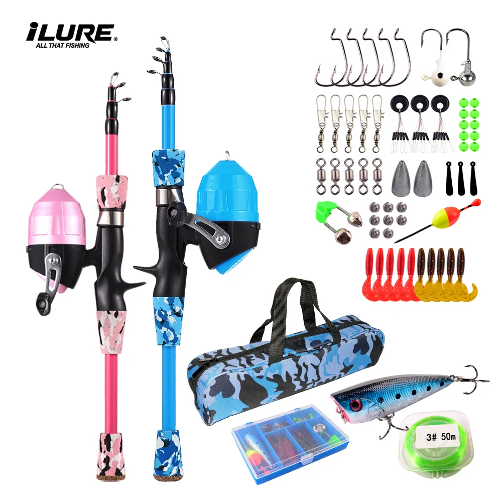 

ILURE Telescopic Fishing Rod Complete Set 1.2m/1.5m Spinning Reel Bait Hook Line Fishing Accessories Rod For Reel Tackle