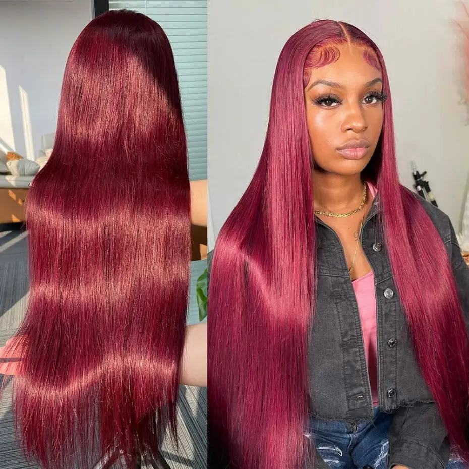 30Inch Burgundy 99j Colored 13x6 Lace Front Wig 180% Indian Human Hair 13x4 HD Transparent Lace Frontal Wigs For Women MYLOCKME