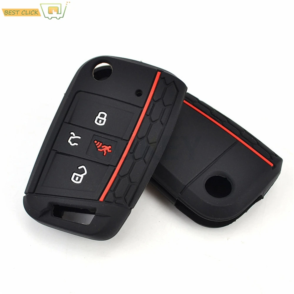 Silicone Car Remote Flip Key Fob Shell Cover Case For VW Golf GTI JETTA Tiguan Alltrack Sportwagen Atlas POLO 2016+ 4 Buttons