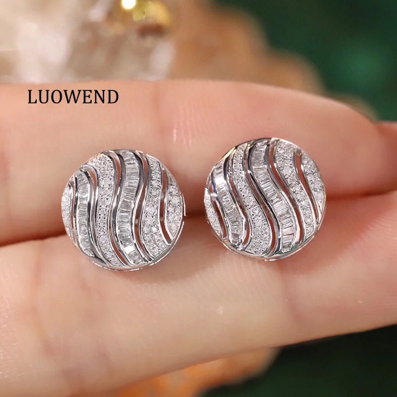 LUOWEND 100% 18K White Gold Earrings Women Luxury Elegant Style 0.50carat Real Natural Diamond Stud Earrings Wedding Jewelry