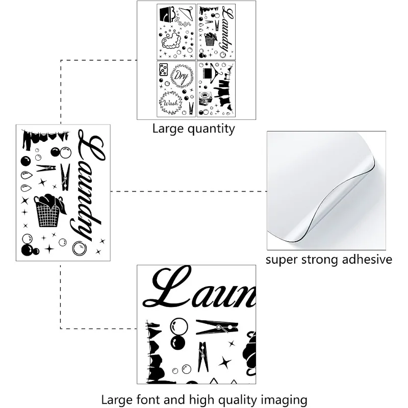 شارات حائط ذاتية اللصق من الفينيل لغرفة الغسيل ، أسعار غسيل جافة ، غسالة ، ملصقات حائط مجفف ، ديكور قشر وعصا ، 4 * *