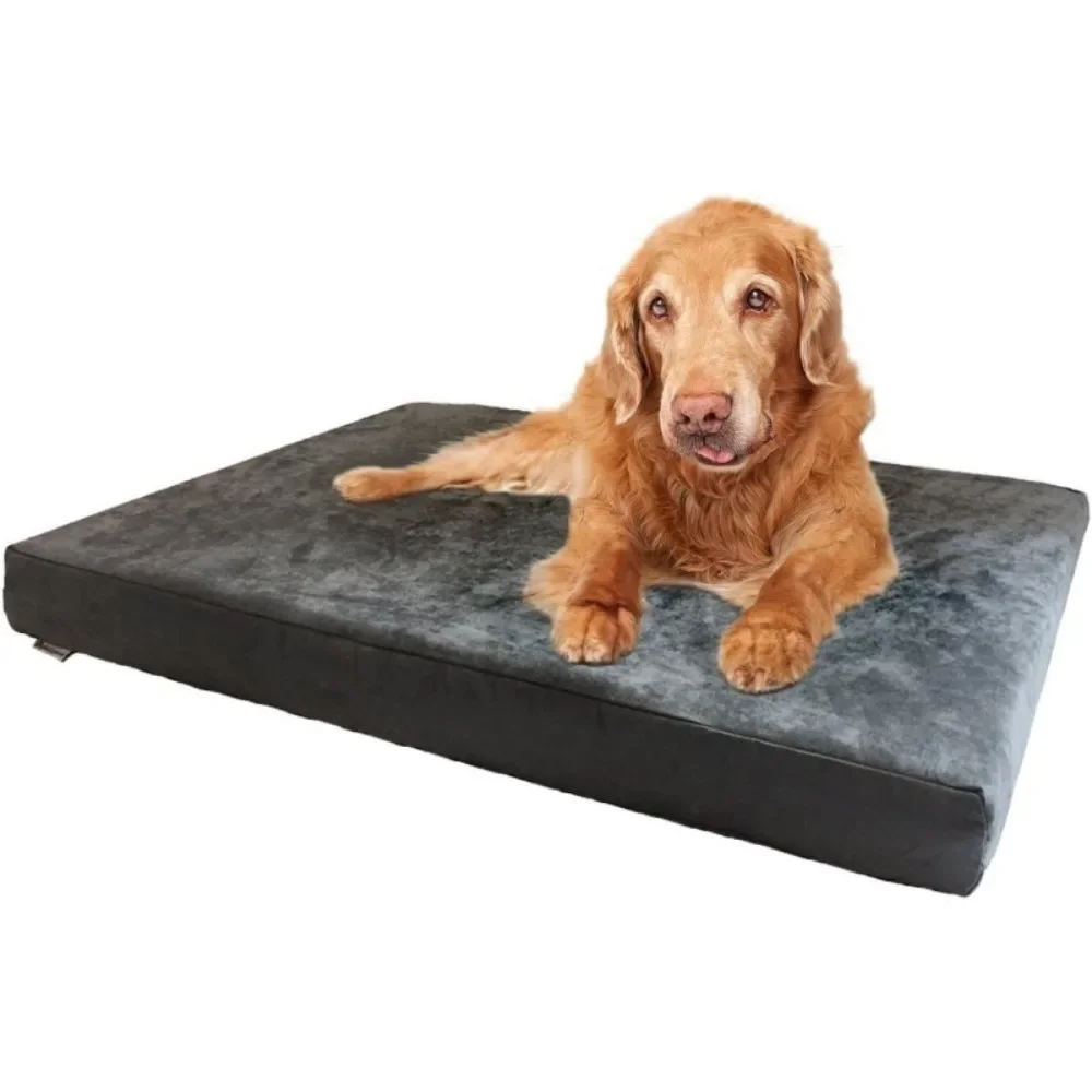 

Orthopedic Gel Infused Cooling Memory Foam Dog Bed for Large Pet, Waterproof Liner, Micro Suede Gray Cover