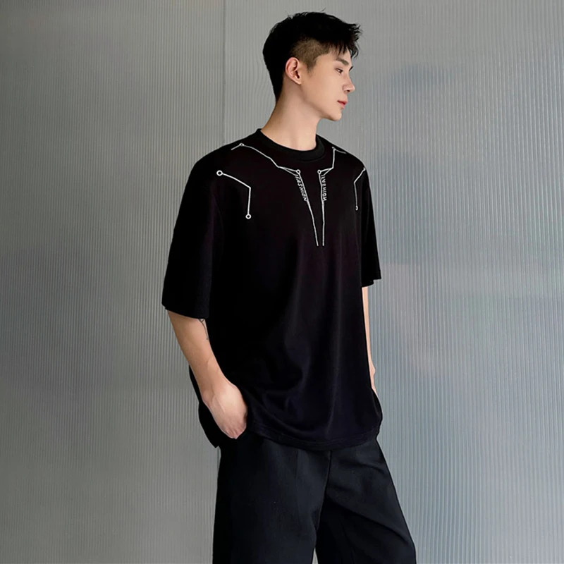 LUZHEN T-shirts 2026 Short Summer Men's Personalized Printed Sleeve Trendy Elegant Loose Casual Round Neck Tops Clothes JY8279