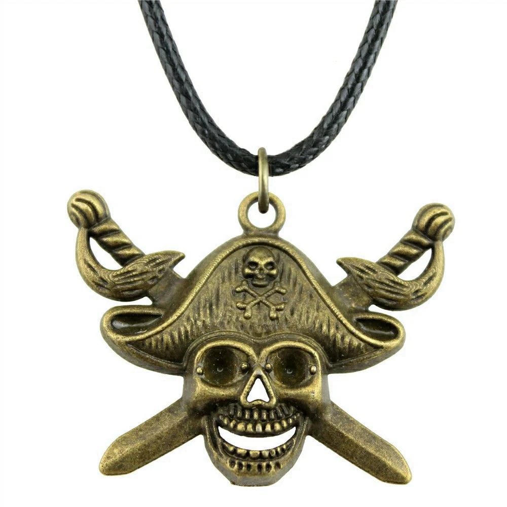 1pcs Pirate Skull With Sword Pendant Necklace Pendant Jewelry Gift Chain Length 45+4cm