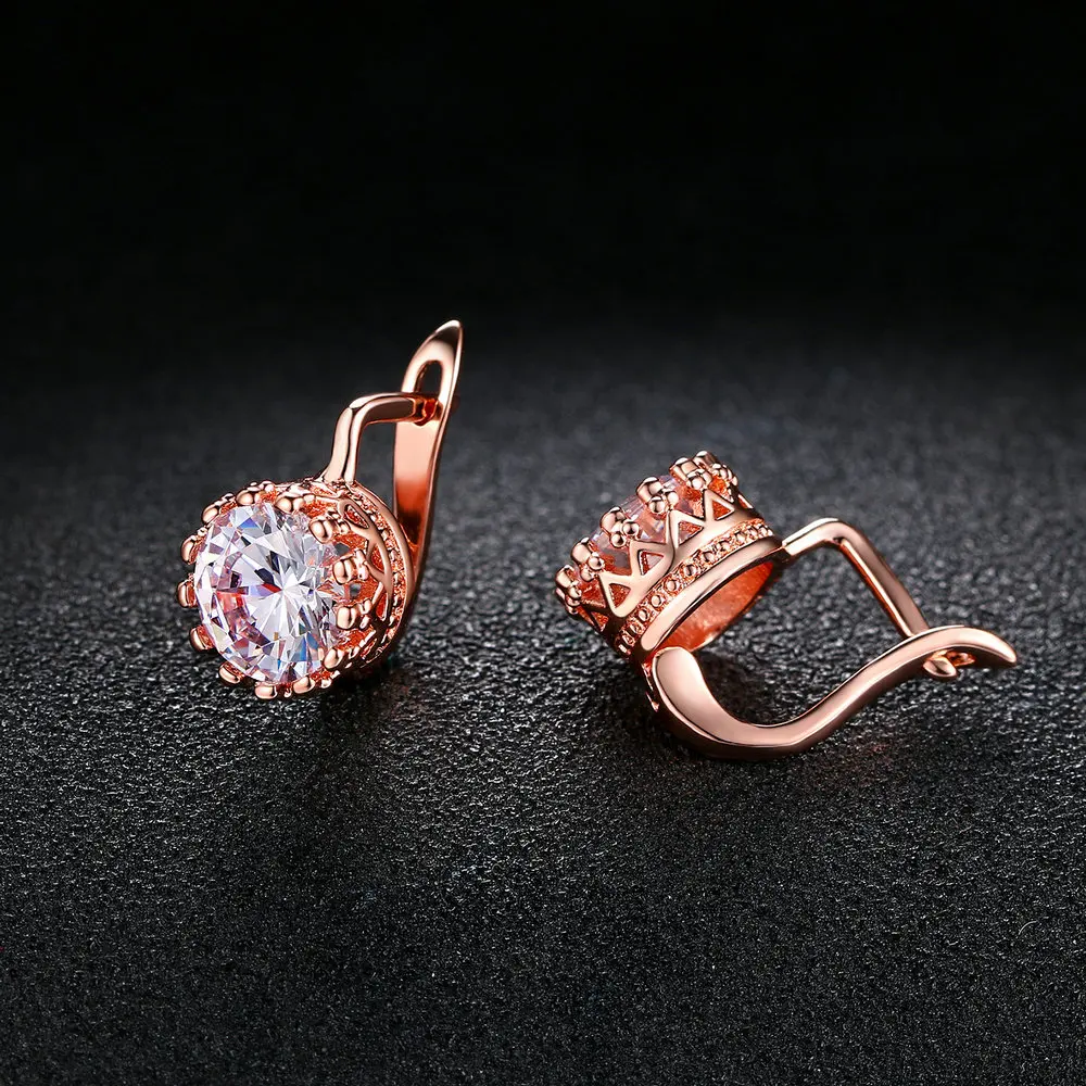 Top Quality Crown Earring Rose Gold Color Jewelry Made with Genuine Austrian Crystal ZYE610 ZYE611